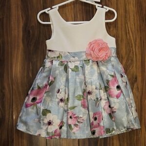 Youngland White and Blue Floral Dress with Pink Flower